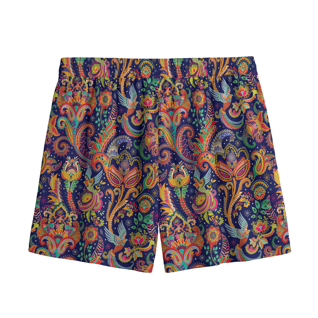 Colorful Indian Paisley Pattern Print Mesh Shorts