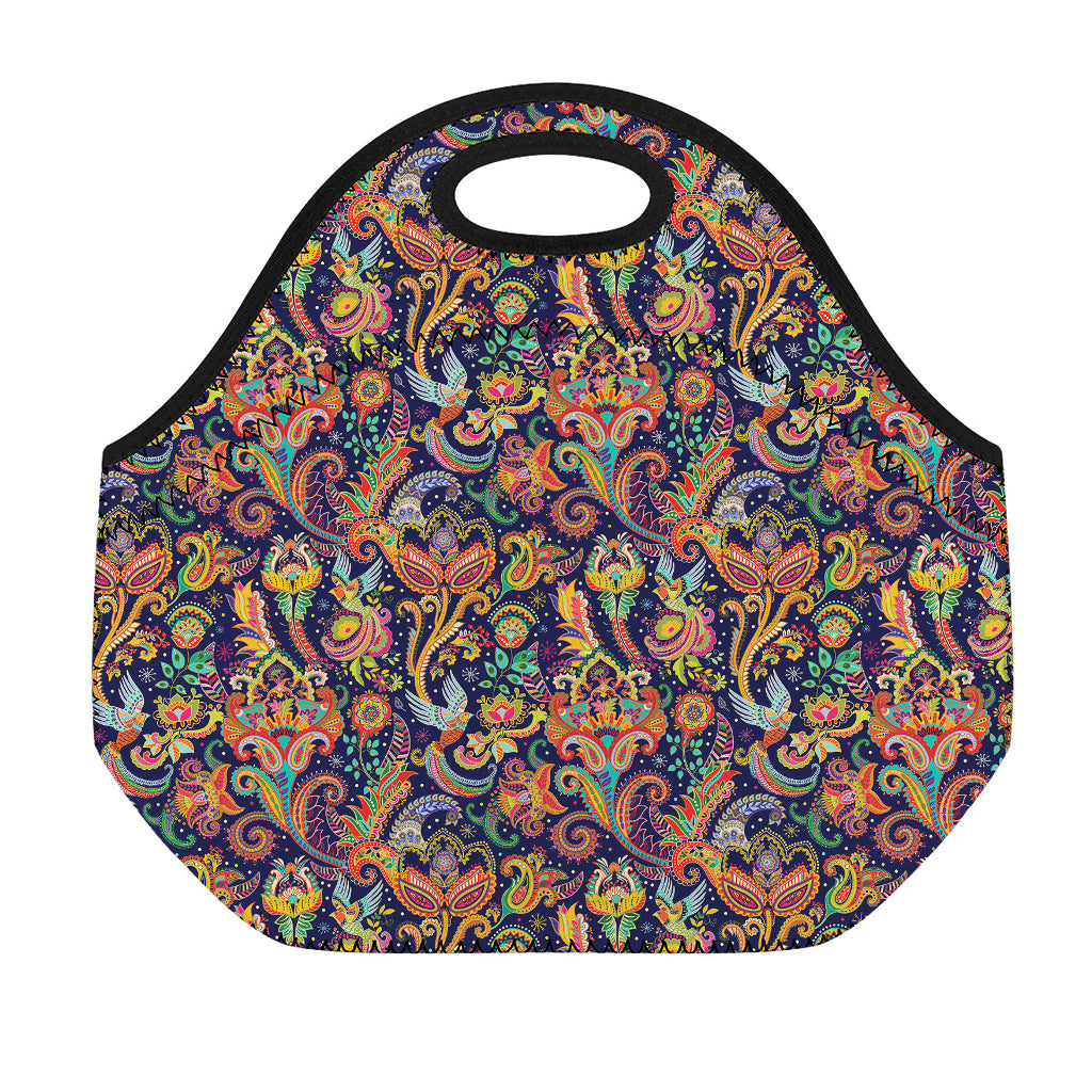 Colorful Indian Paisley Pattern Print Neoprene Lunch Bag