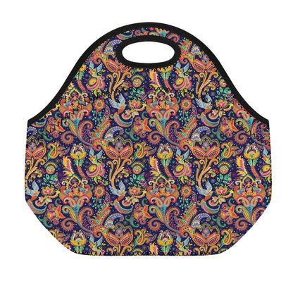 Colorful Indian Paisley Pattern Print Neoprene Lunch Bag