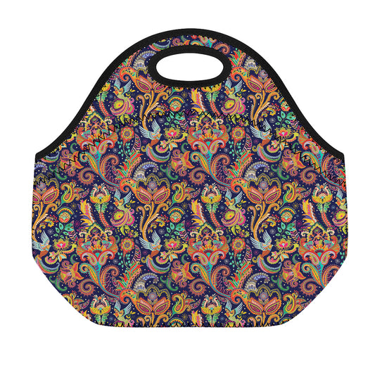 Colorful Indian Paisley Pattern Print Neoprene Lunch Bag