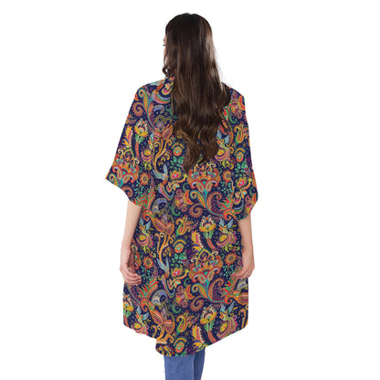 Colorful Indian Paisley Pattern Print Open Front Beach Cover Up