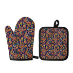 Colorful Indian Paisley Pattern Print Oven Mitt And Pot Holder Set
