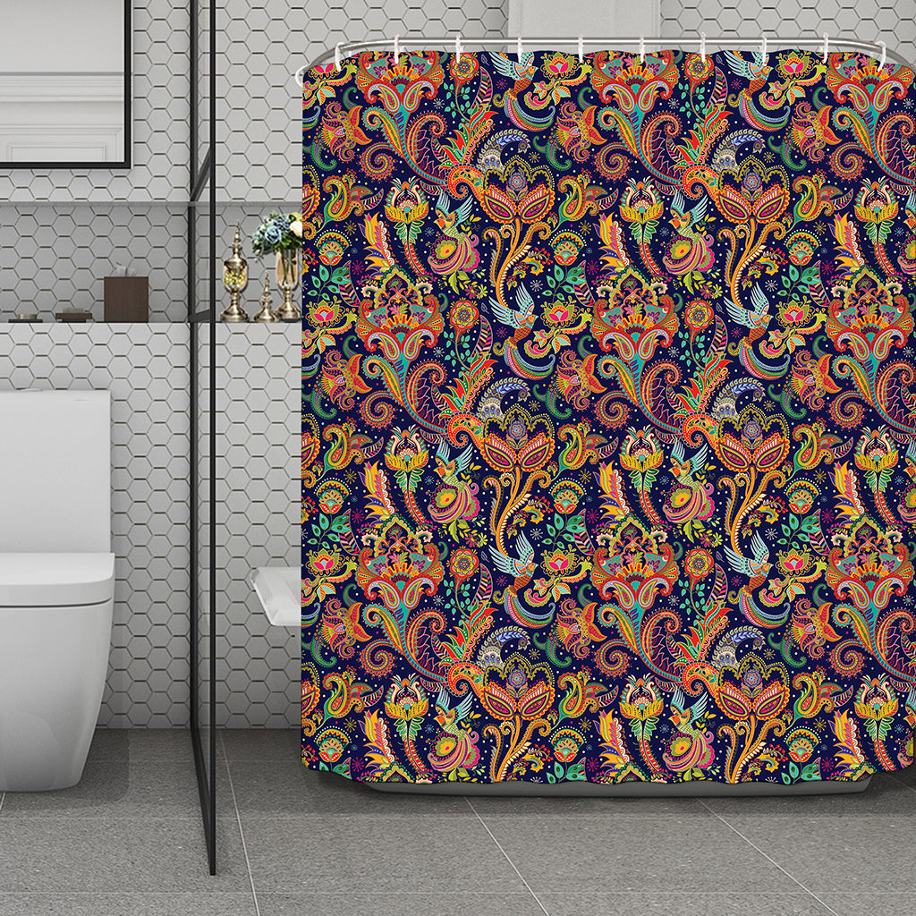 Colorful Indian Paisley Pattern Print Polyester Shower Curtain