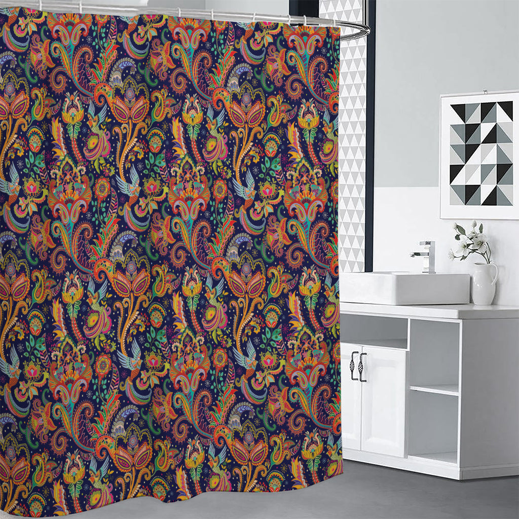 Colorful Indian Paisley Pattern Print Premium Shower Curtain