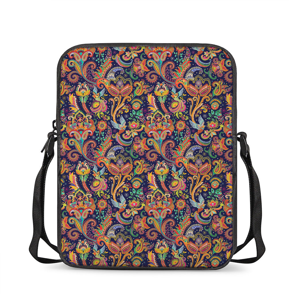 Colorful Indian Paisley Pattern Print Rectangular Crossbody Bag