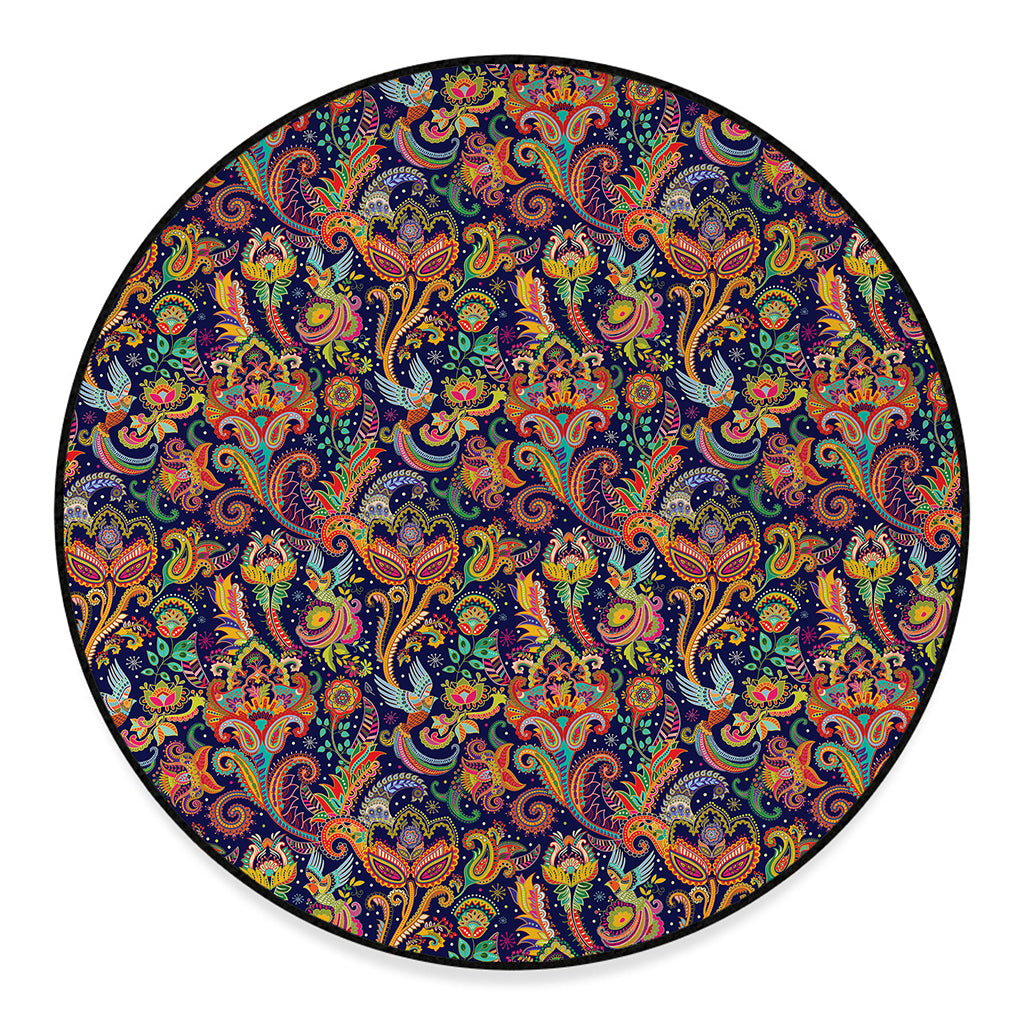Colorful Indian Paisley Pattern Print Round Floor Mat