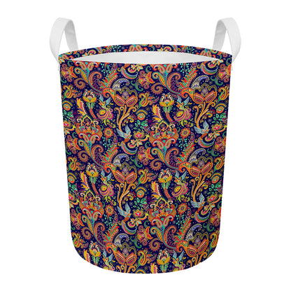 Colorful Indian Paisley Pattern Print Round Laundry Basket