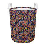 Colorful Indian Paisley Pattern Print Round Laundry Basket