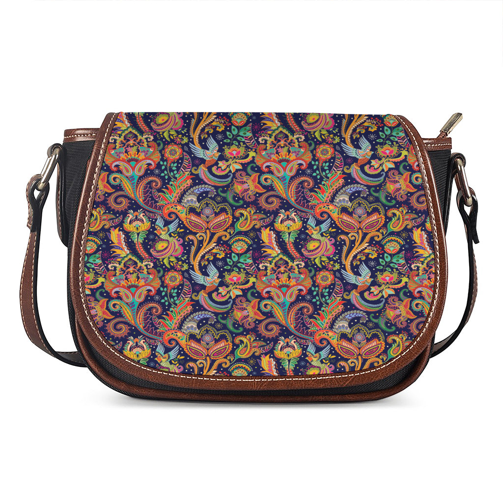 Colorful Indian Paisley Pattern Print Saddle Bag