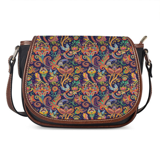 Colorful Indian Paisley Pattern Print Saddle Bag