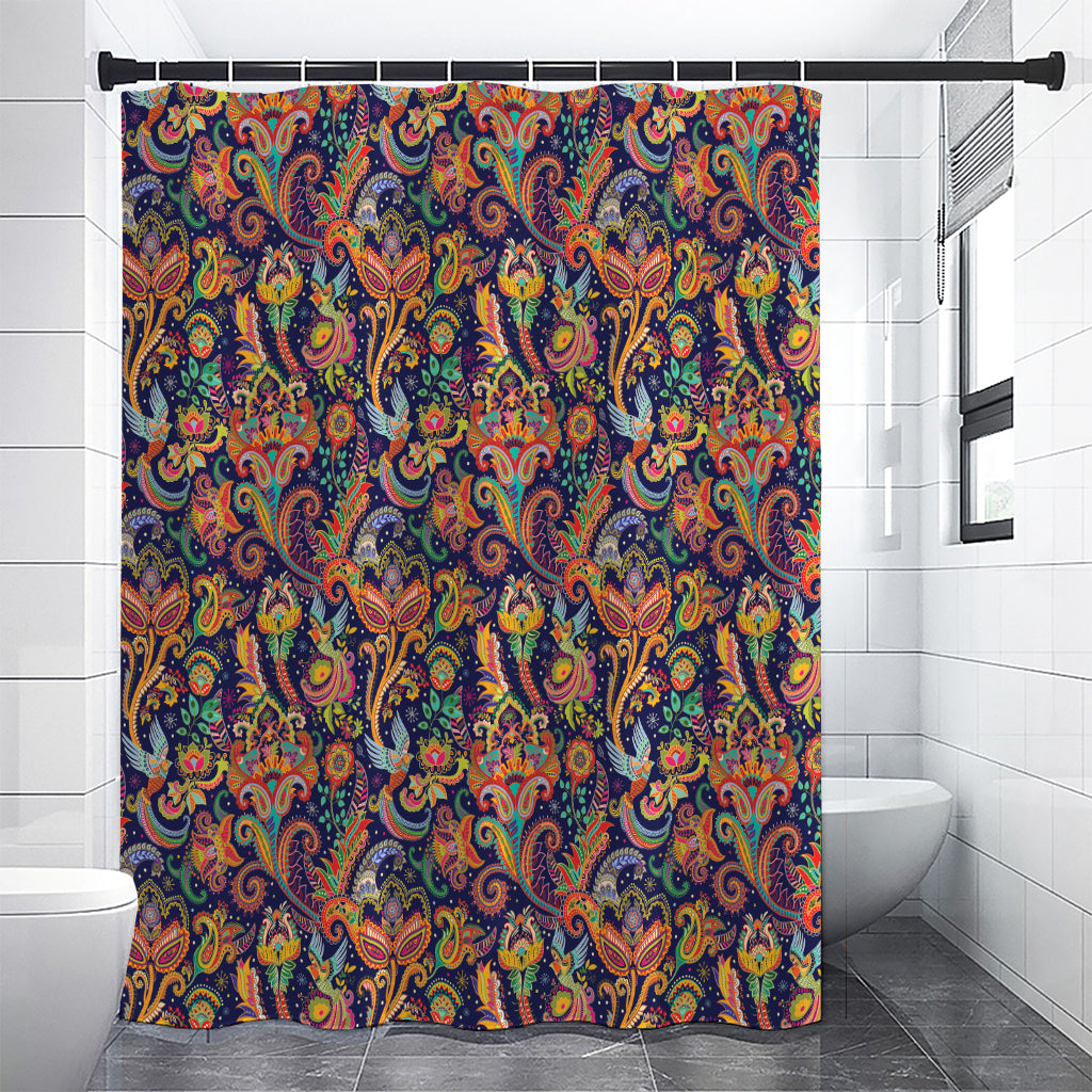 Colorful Indian Paisley Pattern Print Shower Curtain