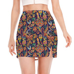 Colorful Indian Paisley Pattern Print Side Slit Mini Skirt