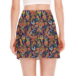 Colorful Indian Paisley Pattern Print Side Slit Mini Skirt