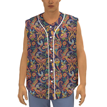Colorful Indian Paisley Pattern Print Sleeveless Baseball Jersey