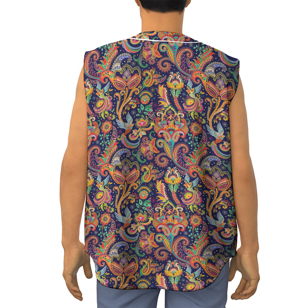 Colorful Indian Paisley Pattern Print Sleeveless Baseball Jersey