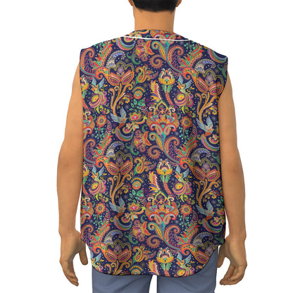 Colorful Indian Paisley Pattern Print Sleeveless Baseball Jersey
