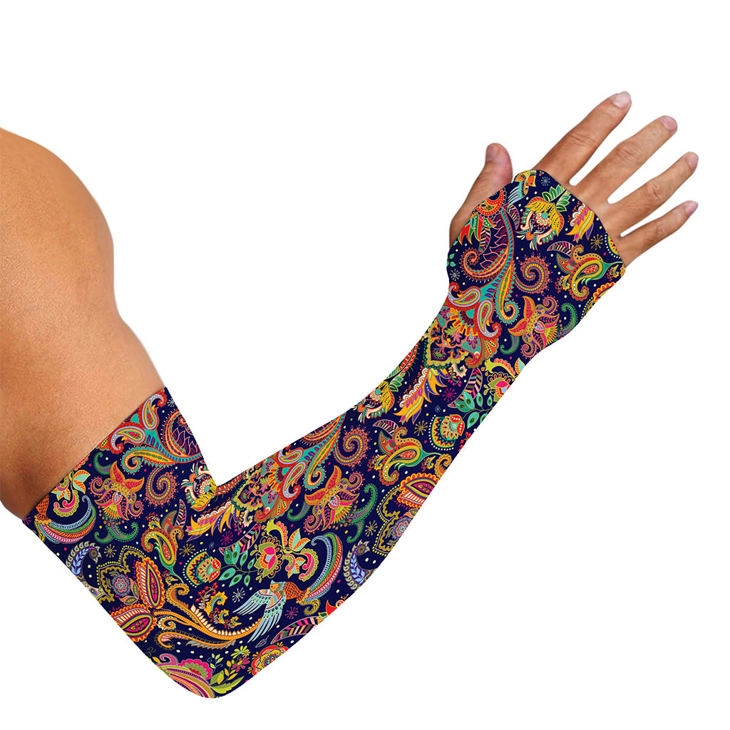 Colorful Indian Paisley Pattern Print Sun Protection Arm Sleeves