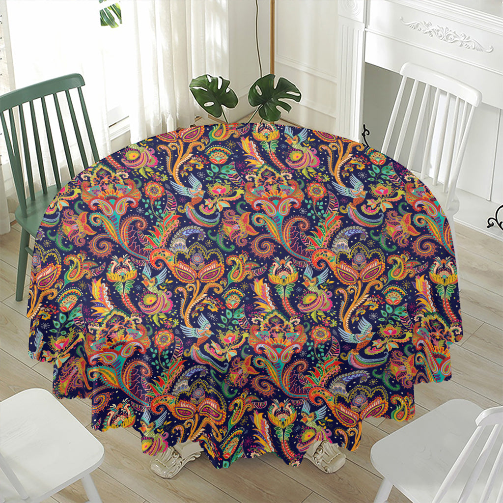 Colorful Indian Paisley Pattern Print Waterproof Round Tablecloth