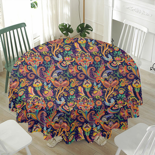 Colorful Indian Paisley Pattern Print Waterproof Round Tablecloth