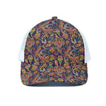 Colorful Indian Paisley Pattern Print White Mesh Trucker Cap