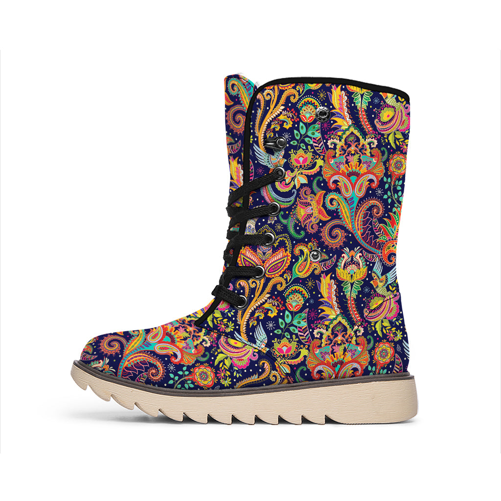 Colorful Indian Paisley Pattern Print Winter Boots