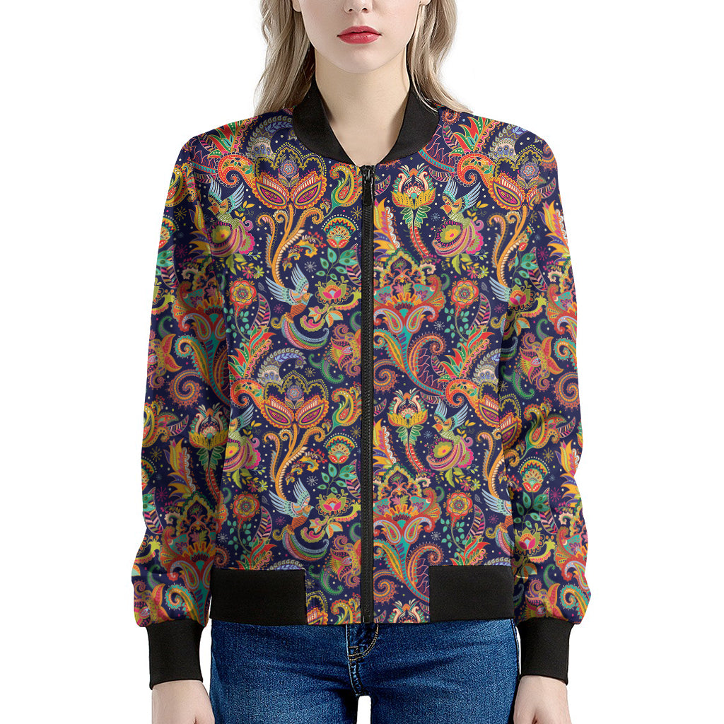 Colorful Indian Paisley Pattern Print Women's Bomber Jacket