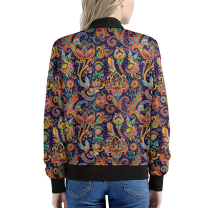 Colorful Indian Paisley Pattern Print Women's Bomber Jacket