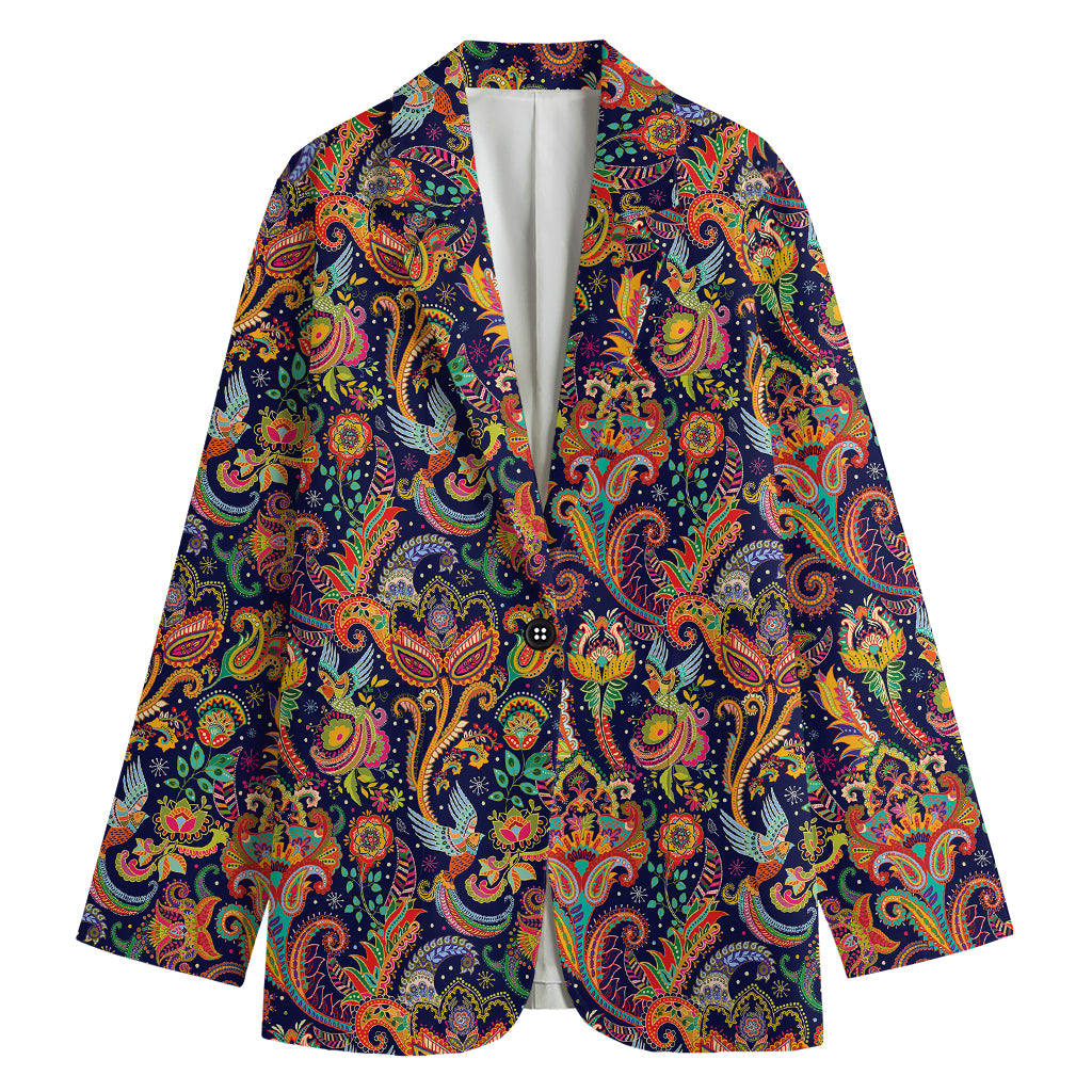 Colorful Indian Paisley Pattern Print Women's Cotton Blazer