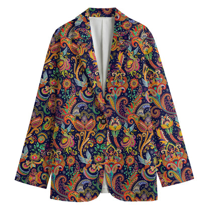Colorful Indian Paisley Pattern Print Women's Cotton Blazer