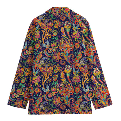 Colorful Indian Paisley Pattern Print Women's Cotton Blazer
