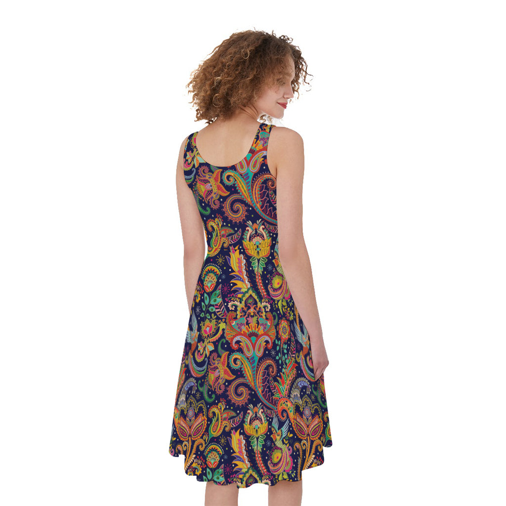 Colorful Indian Paisley Pattern Print Women's Sleeveless Dress