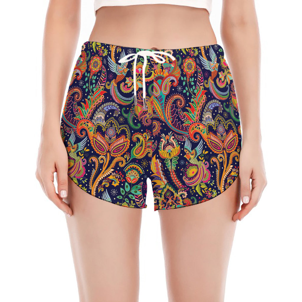 Colorful Indian Paisley Pattern Print Women's Split Running Shorts
