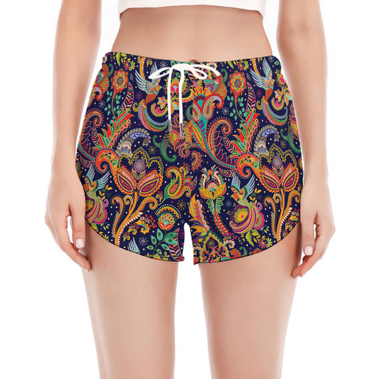 Colorful Indian Paisley Pattern Print Women's Split Running Shorts