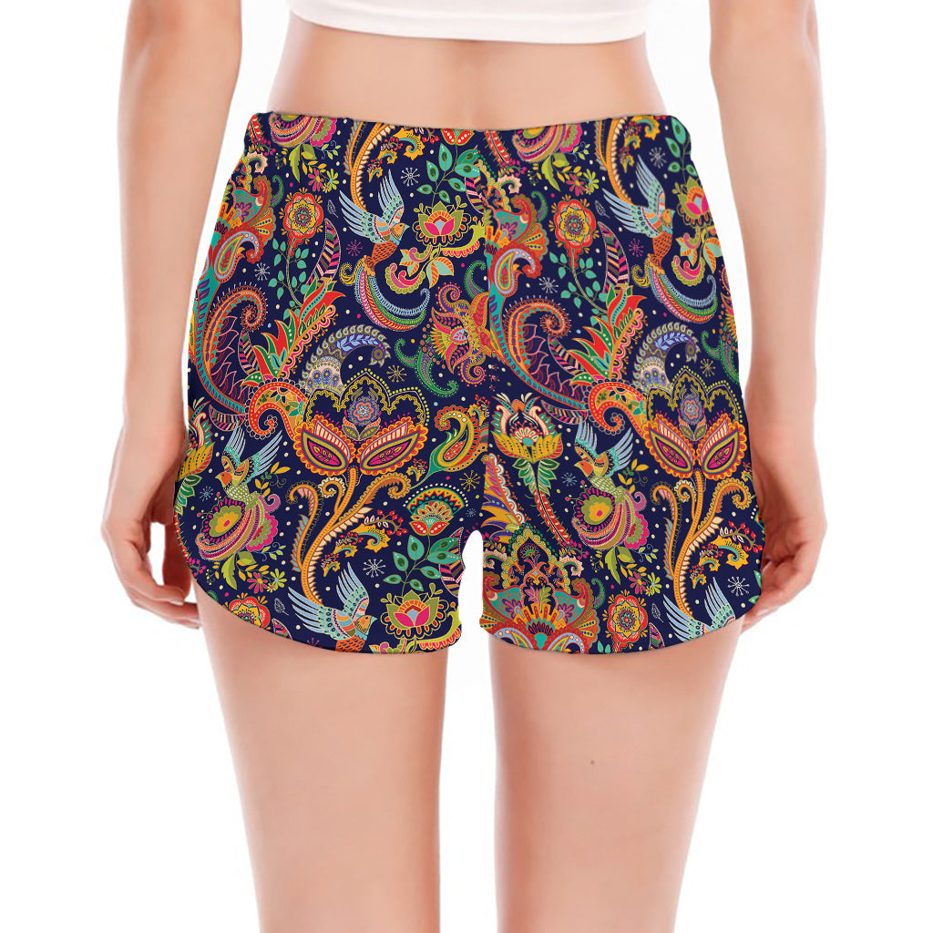 Colorful Indian Paisley Pattern Print Women's Split Running Shorts