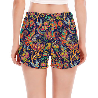 Colorful Indian Paisley Pattern Print Women's Split Running Shorts