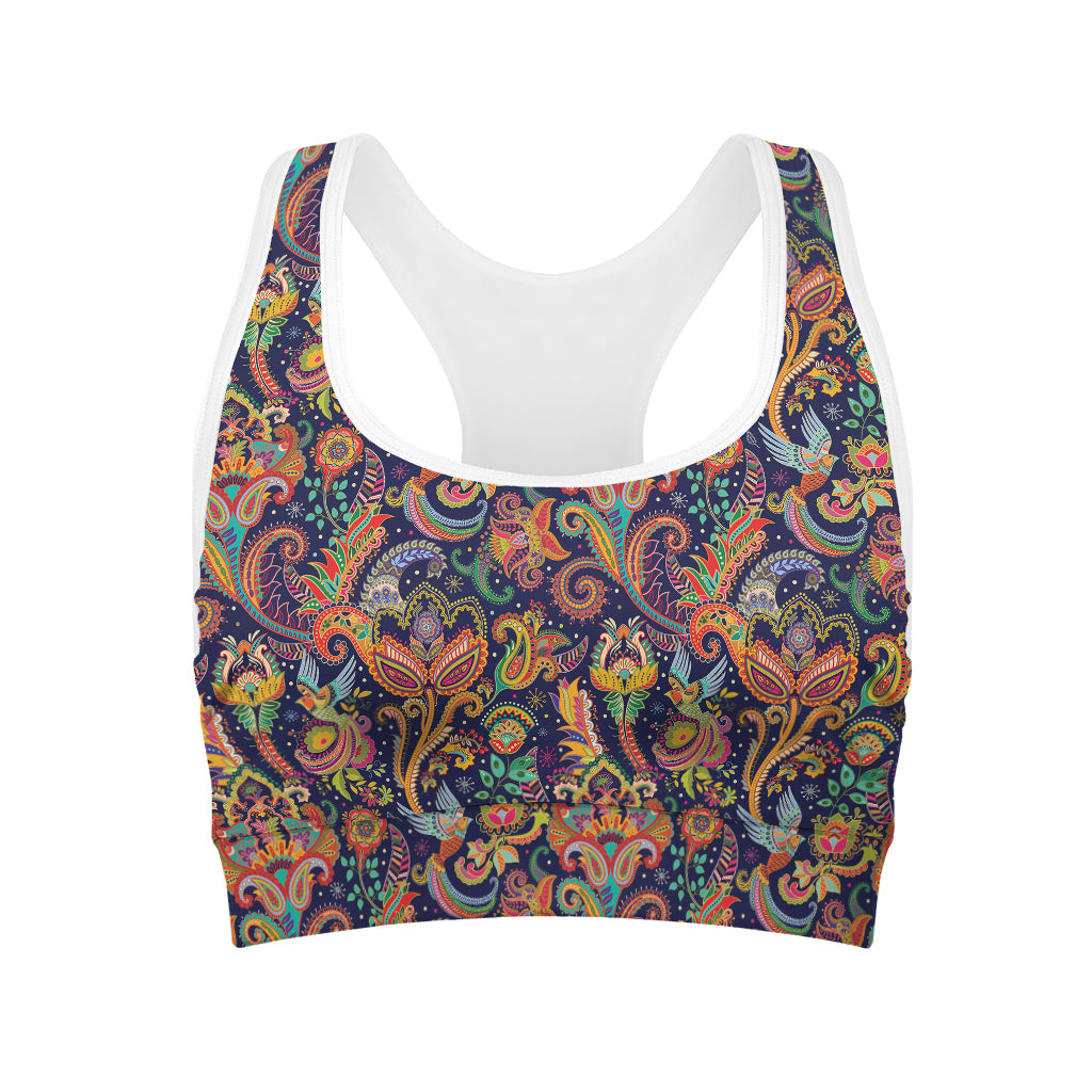 Colorful Indian Paisley Pattern Print Women's Sports Bra