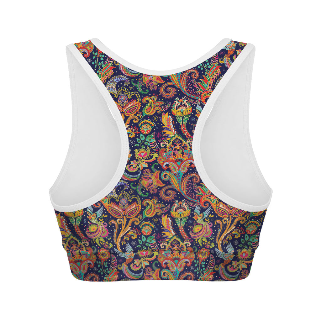 Colorful Indian Paisley Pattern Print Women's Sports Bra