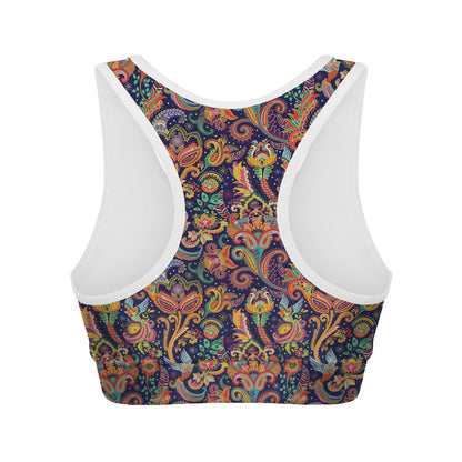 Colorful Indian Paisley Pattern Print Women's Sports Bra