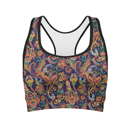 Colorful Indian Paisley Pattern Print Women's Sports Bra