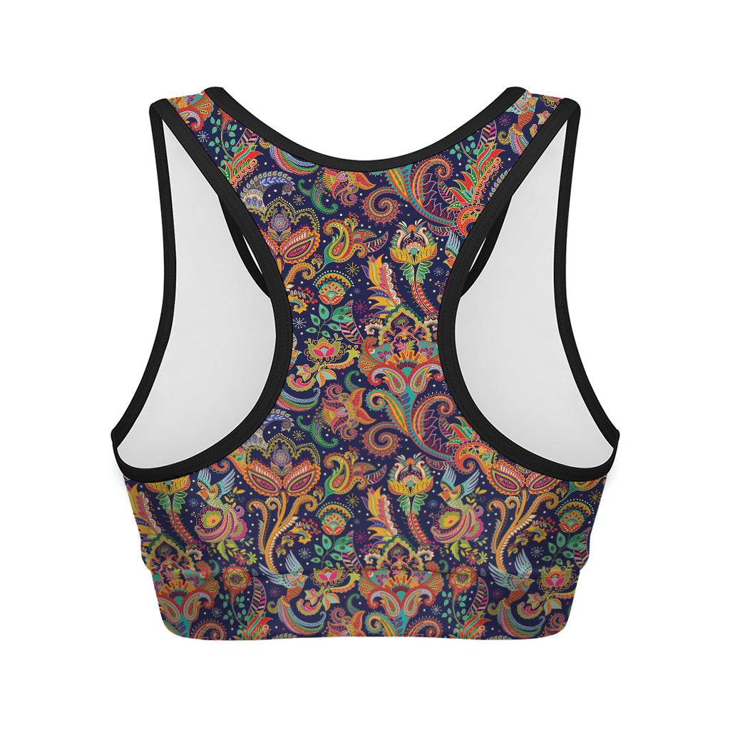 Colorful Indian Paisley Pattern Print Women's Sports Bra