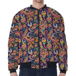 Colorful Indian Paisley Pattern Print Zip Sleeve Bomber Jacket