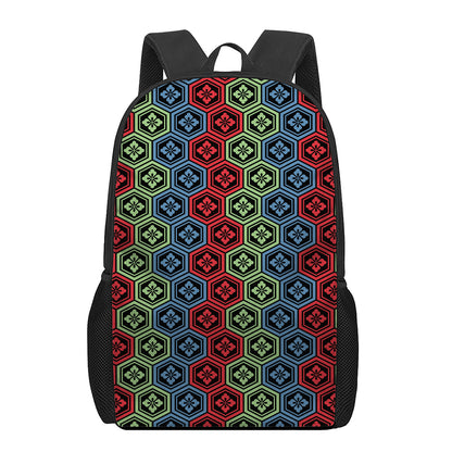 Colorful Japanese Flower Pattern Print 17 Inch Backpack