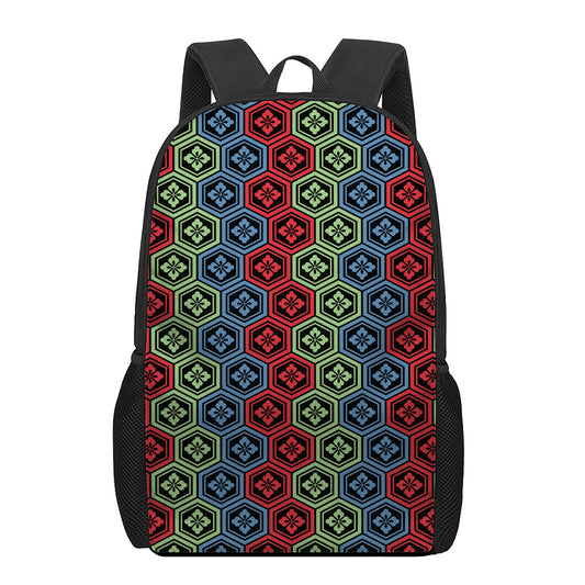 Colorful Japanese Flower Pattern Print 17 Inch Backpack
