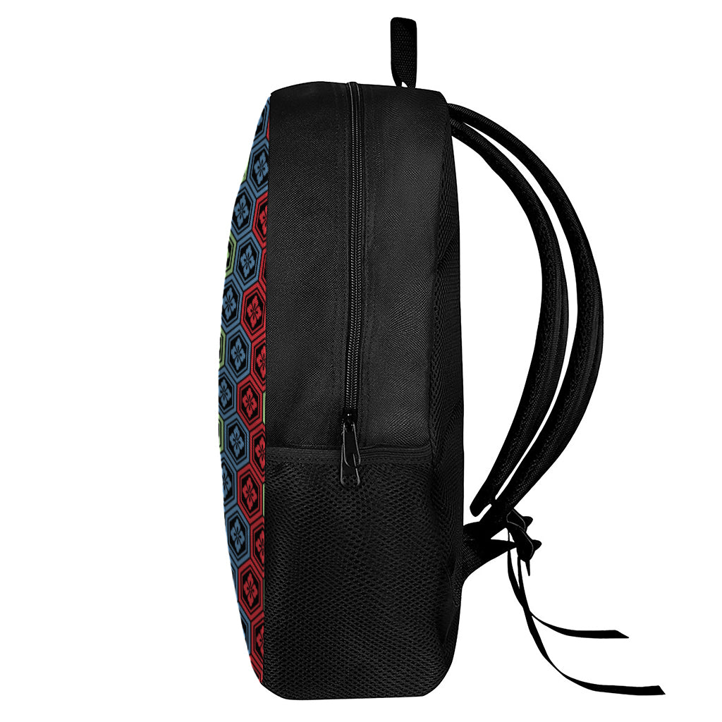 Colorful Japanese Flower Pattern Print 17 Inch Backpack