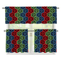 Colorful Japanese Flower Pattern Print 3 Piece Kitchen Curtains