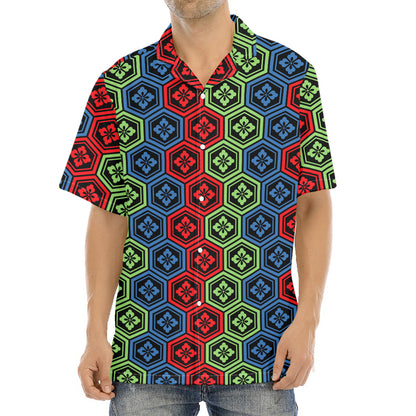 Colorful Japanese Flower Pattern Print Aloha Shirt