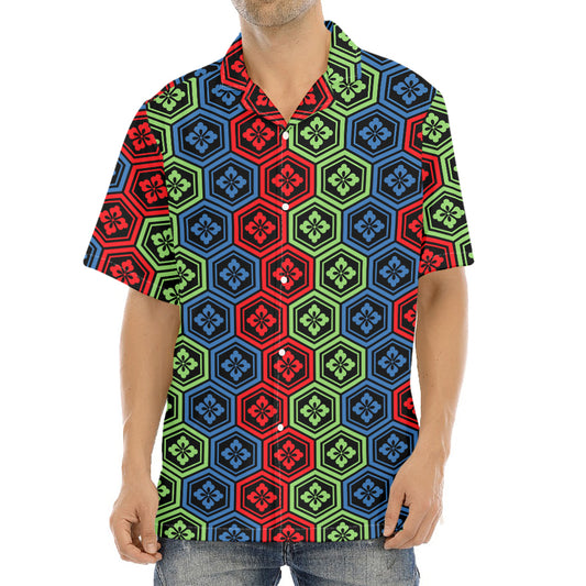Colorful Japanese Flower Pattern Print Aloha Shirt