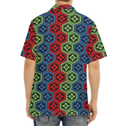 Colorful Japanese Flower Pattern Print Aloha Shirt