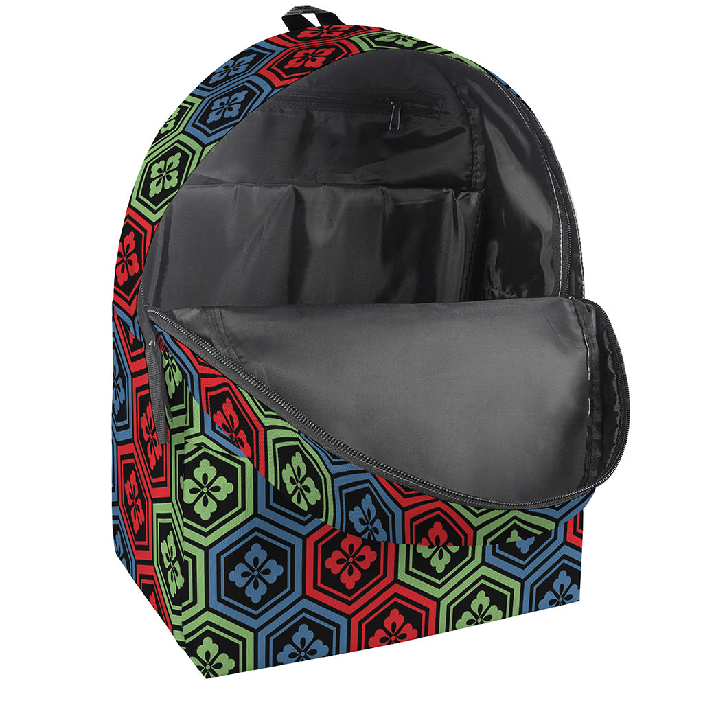 Colorful Japanese Flower Pattern Print Backpack