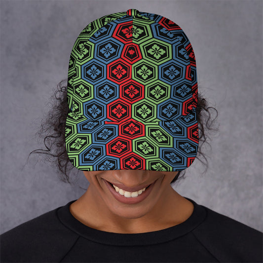 Colorful Japanese Flower Pattern Print Baseball Cap